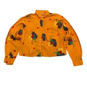 VINTAGE 80s 90s Wic Novelty Fruit Print Cropped Button Down Shirt Orange 38 M